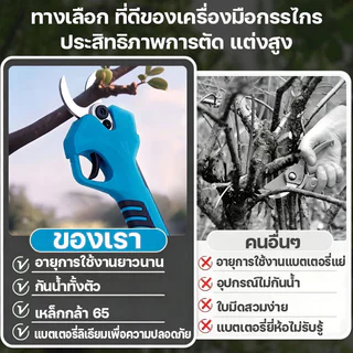 กรรไกรตัดกิ่งไร้สาย เครื่องตัดกิ่งไฟฟ้า มอเตอร์บลัสเลส ใช้ใบมีด SK-5 แบตเตอรี่ลิเธียม 2 ก้อน ตัดได้ทุกชนิดไม้ น้ำหนักเบา