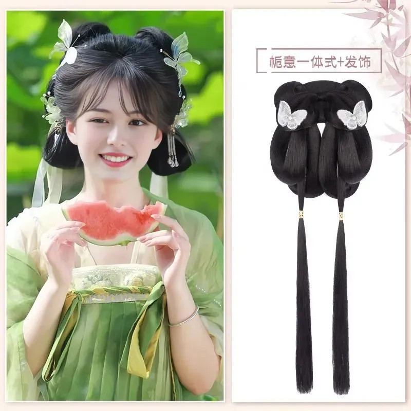 [WSP] เครื่องแต่งกายชิ้นเดียว Hanfu อุปกรณ์เสริมวิกผมถักเปีย, เครื่องแต่งกายสุภาพสตรีคอสเพลย์ Hanfu 