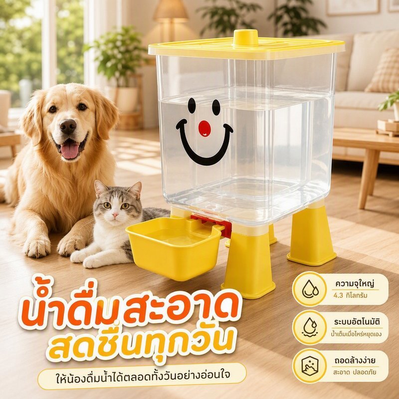 ที่ให้น้ำสัตว์เลี้ยง อัตโนมัติ ใหม่ล่าสุด ปล่อยน้ำอัตโนมัติ ความจุใหญ่ ระบบแรงโน้มถ่วง ถอดล้างง่าย