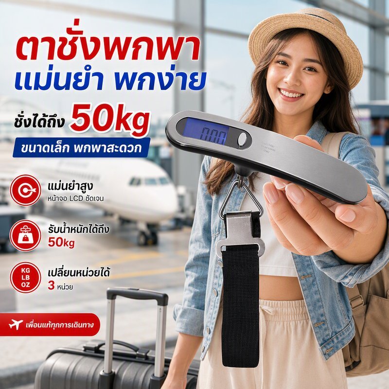 เครื่องชั่งกระเป๋าเดินทาง ดิจิตอล ตาชั่งพกพา ขนาดเล็ก แม่นยำสูง มีไฟหน้าจอ สายรัด