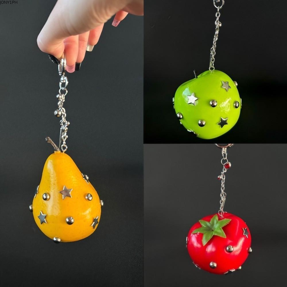 JONY1PH Fruit Bag Charm, Y2K Style Gothic Style Fruit Keychain, Star Accents Studded Accents Fruit P