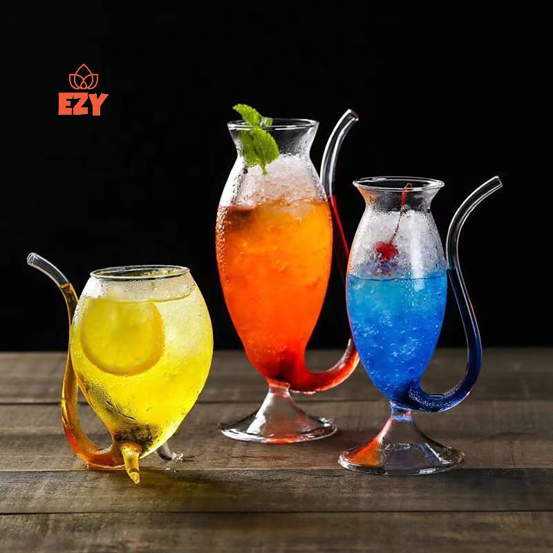 EZY Clear Borosilicate แก้ว Cotail ถ้วยฟางในตัวแบบพกพา Drinkware สําหรับกลางแจ้ง Camping Bar งานปาร์