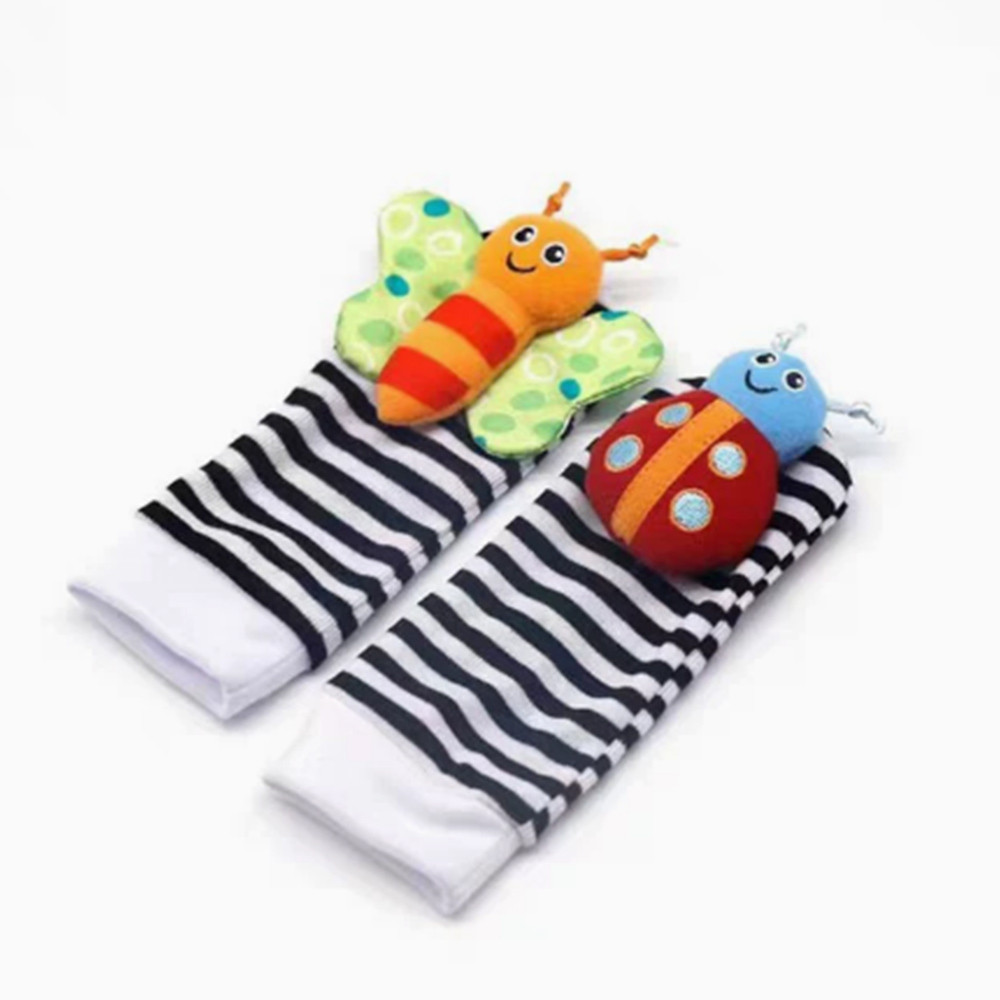 Baby Rattles Toys Animal Socks Wrist Strap +Rattle Baby Foot Socks Bug Toddler Toys Baby Toys