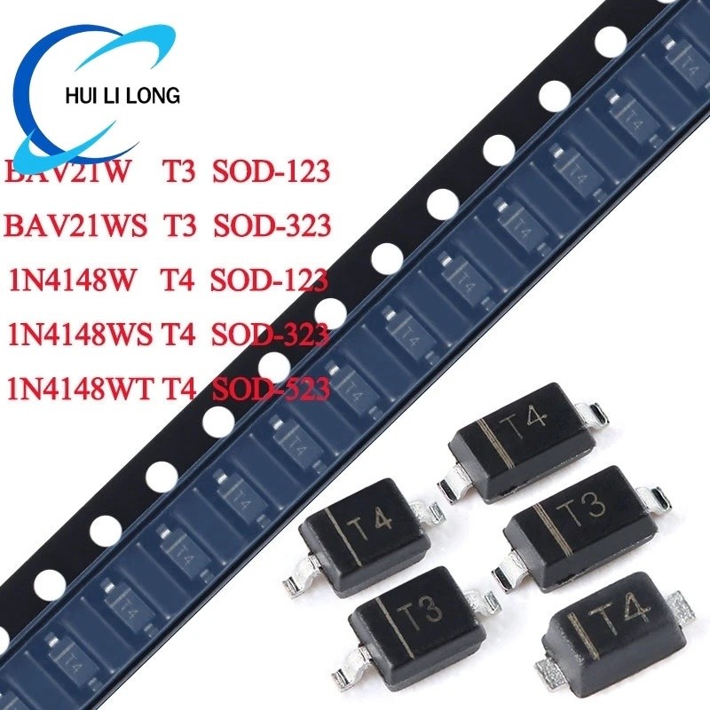 10PCS 1N4148W T4 BAV21W T3 SOD-123 1N4148WS BAV21WS SOD-323 1N4148WT SOD-523 1N4148 BAV21W SMD ไดโอด