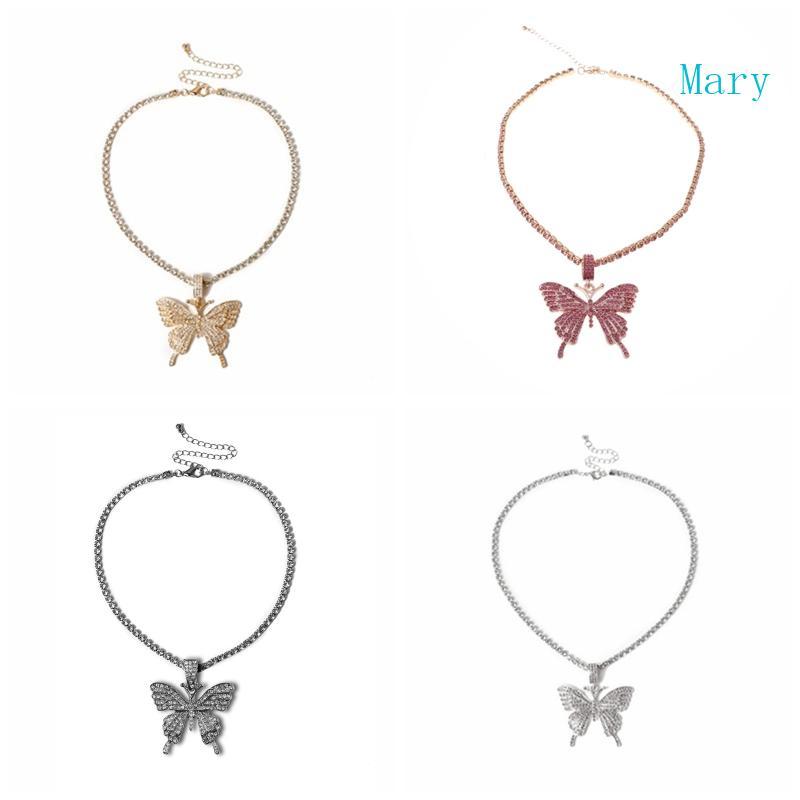 Mary Sparking Fully Iced out Crystal Pave สําหรับสร้อยคอจี้ผีเสื้อแฟชั่น Jewe
