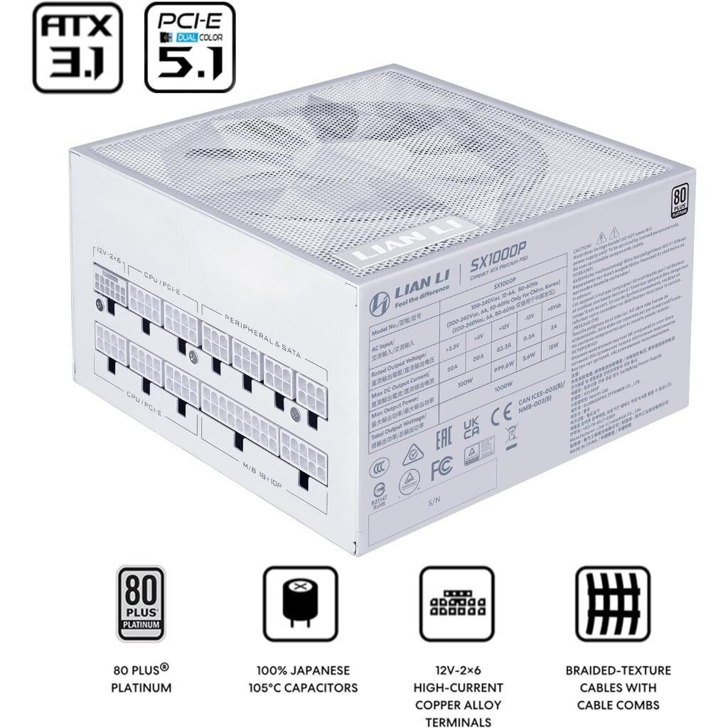 LIAN LI SX Platinum 1000W (SX1000P) WHITE 80Plus Platinum ATX 3.1 & PCIe 5.1 Power Supply