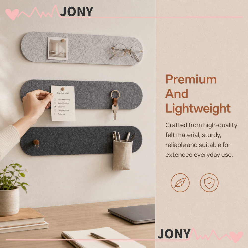 JONYPH 3 ชิ้น Felt Strip Board, กาวติดผนังติดตั้ง Felt Wall Board, ตกแต่งอเนกประสงค์ Universal Pin B