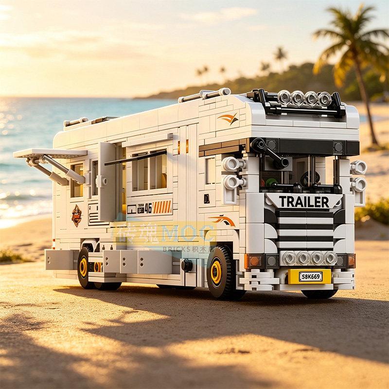 Luxury RV Building Blocks Station รถ Camper รถมือถือโรงแรมรุ่น Boy City รถแปดตารางของเล่น