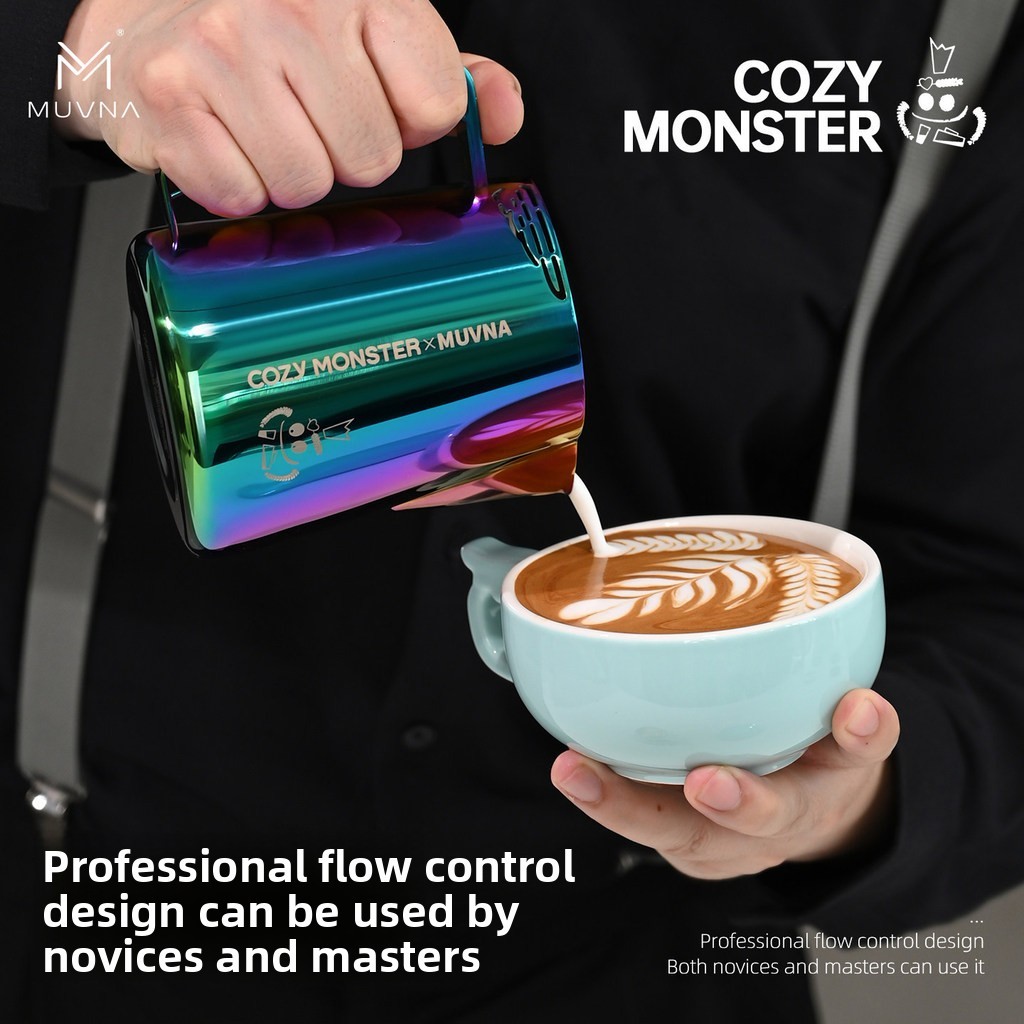 MUVNA Wide-Body Latte Art Pitcher – เหยือกตีฟองนมความจุขนาดใหญ่พร้อม Spout Sharp สําหรับเอสเปรสโซ