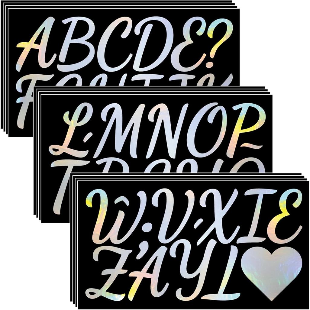 2.5 นิ้วเลเซอร์ Cursive Letter สติกเกอร์ขนาดใหญ่,12 แผ่น 160 ชิ้น Glitter ตัวอักษรสติกเกอร์, Self กา