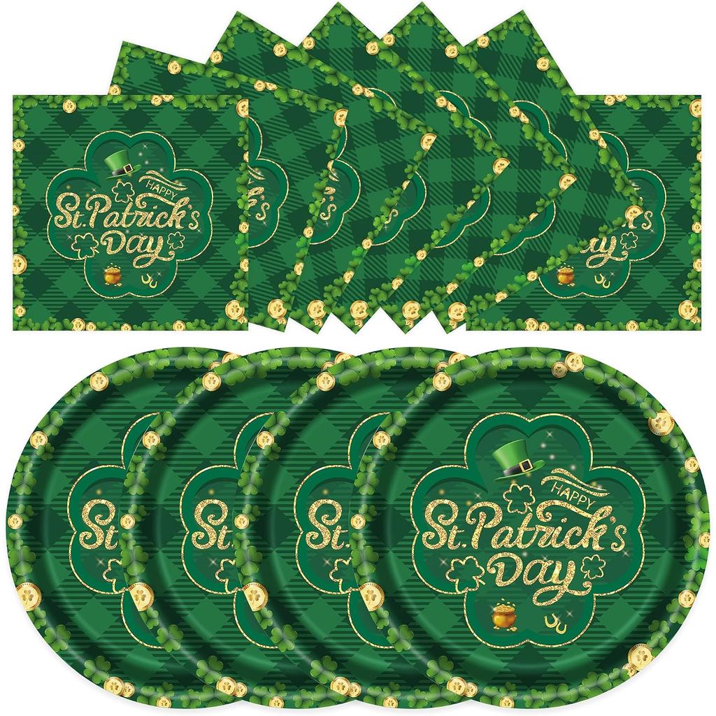 40ชิ้น เซนต์. ชุดแผ่นกระดาษและผ้าเช็ดปาก Patricks Day - จานอาหารค่ําขนาด 9 นิ้วและกระดาษเช็ดปากขนาด 