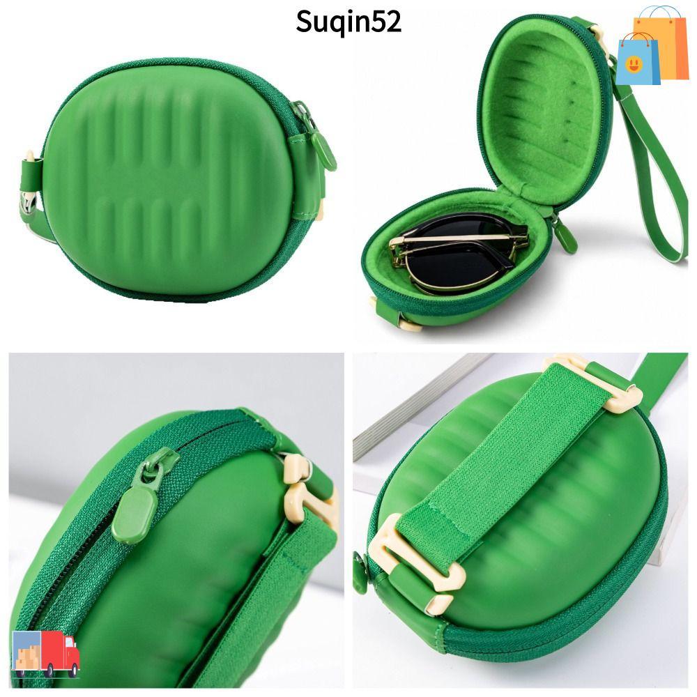 SUQIN52 กระเป๋าใส่แว่นตาแบบพับได้,พร้อมสายคล้องข้อมือฮาร์ดเชลล์กระเป๋าเก็บแว่นตา,ซิปปิด ปู่ สีเขียวตากันแดดแว่นตาเก็บ