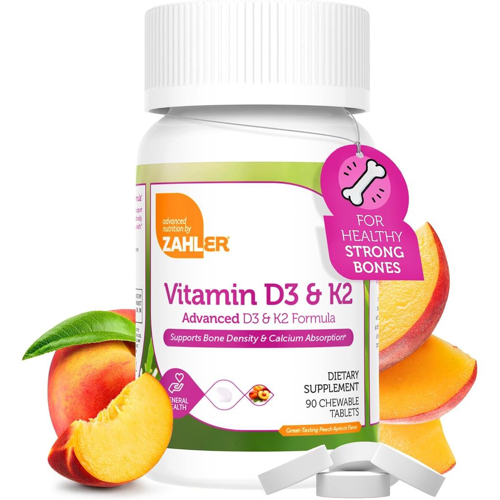 Zahler - วิตามิน D3 & K2 Chewable อาหารเสริม (90 Count) - Certified Kosher K2 D3 วิตามิน 5000 IU Del