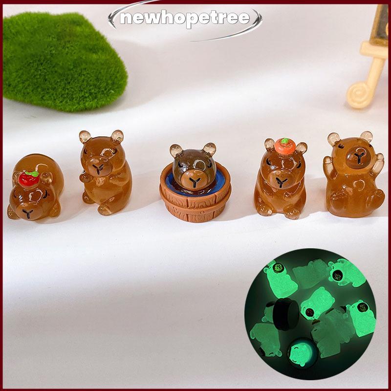 Nhee 2 ชิ้น Luminous Mini Capybara เรซิ่น Miniatures Glow At Night Fairy ตกแต่งสวน DIY เครื่องประดับ