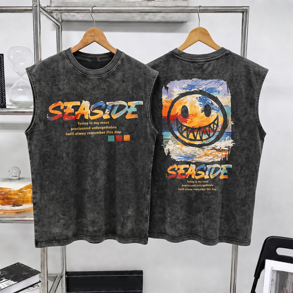 Sea.Tee แขนกุด Oversize ผ้าคอตตอน 100%  "SEASIDE" เสื้อกีฬา แฟชั่น สบายนุ่ม ไซส์ S-3XL