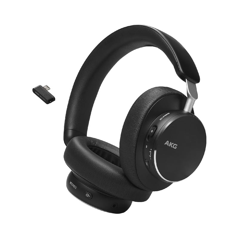 AKG N9 Hybrid Wireless Over-Ear Headphones with Hi-Res Audio, 2.4GHz Dongle, Bluetooth & Wired (Blac