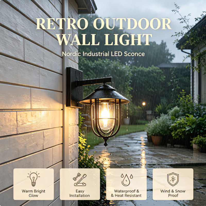 โคมไฟติดผนัง นอร์ดิก วินเทจ ลมอุตสาหกรรม กลางแจ้ง กันน้ำ LED โคมไฟติดผนัง โมเดิร์น แสงหรูหรา ใช้สำหรับ ระเบียง คอร์ทยาร์ด สวน