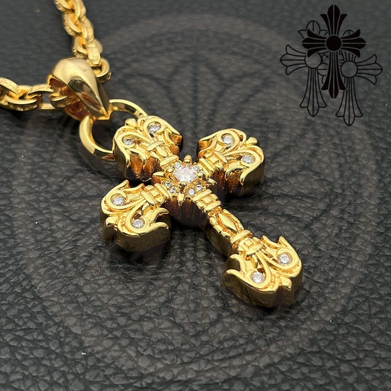 Chrome Hearts 22K gold-plated gold-plated gold-dudded cross จี้.สร้อยคอเป็นตัวเลือก