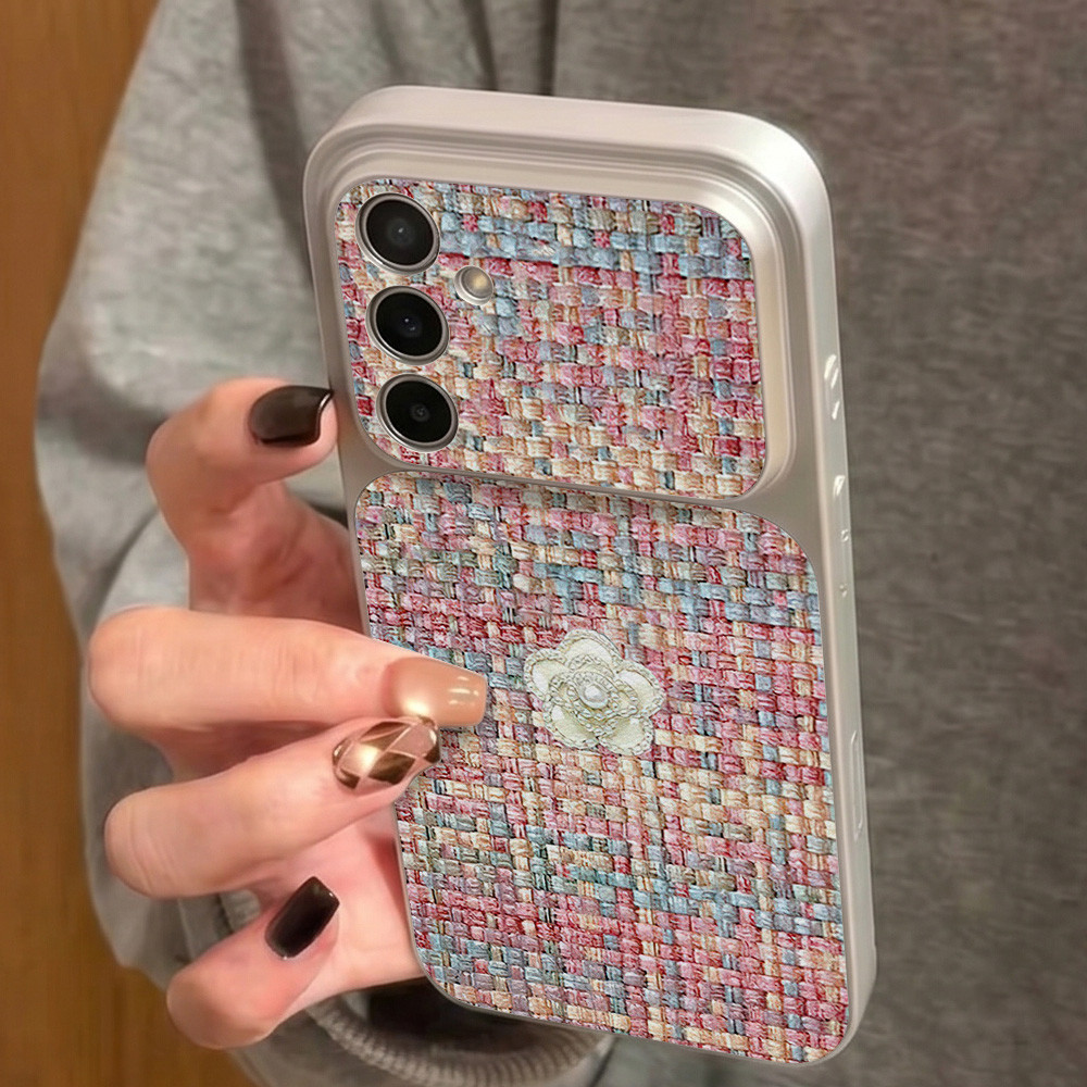 INS เคสไอโฟน For Samsung A07 A17 A56 A55 A54 A36 A37 A57 A16 S24 S25 Ultra S25 FE ลายสาน หรูหรา เคสนิ่มลายหนังแกะ
