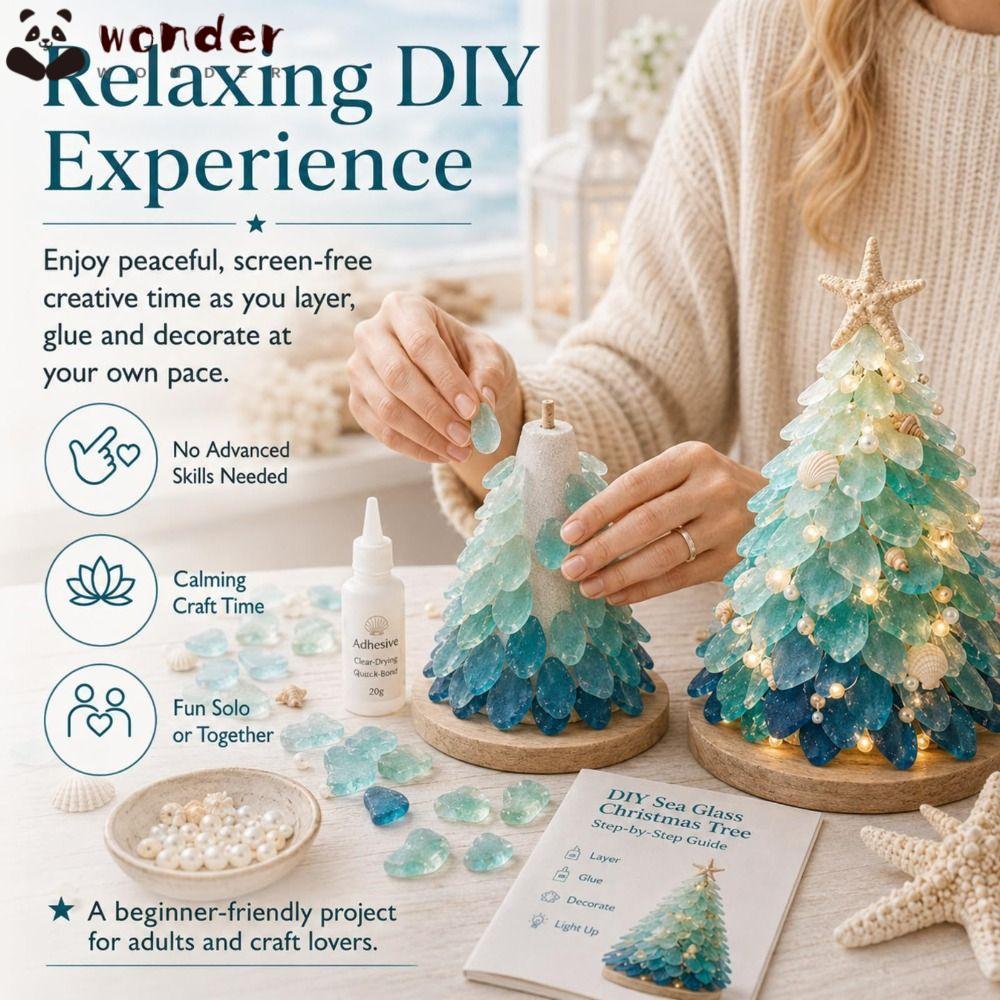 WONDER DIY Sea Glass Art Kit, Handmade Sea Glass Weaving Multi-Color DIY Christmas Tree Craft Kit, S