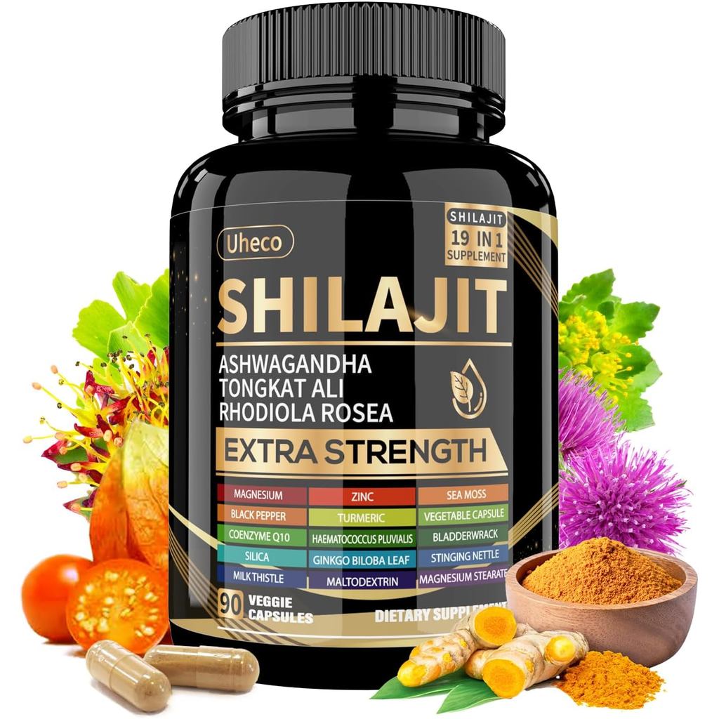 Shilajit with Sea Moss, Ashwagandha, Tongkat Ali - Shilajit Pure Himalayan Organic Fulvic Acid Capsu