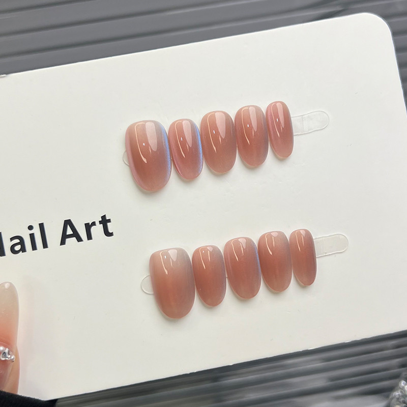 Aurora Purple Rhyme Wearable Nails Gradient Glass Bead กระพริบสีขาว Oval Patch Niche Purple Nude Fla