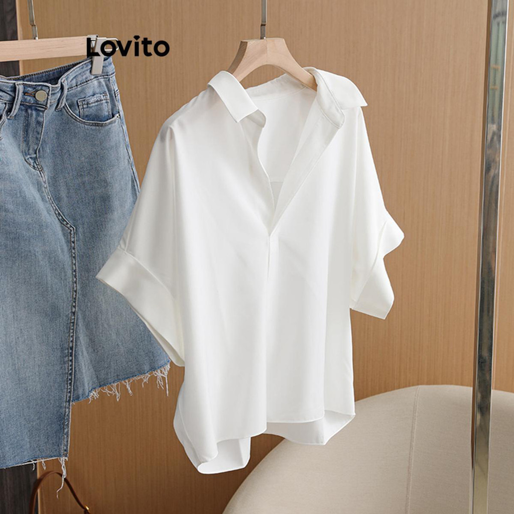 Lovito สง่างาม เสื้อเสื้อสูงธรรมดาสําหรับผู้หญิง LNE49070
