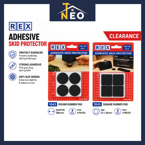 REX กาวป้องกันการลื่นไถลแผ่นยาง Anti Slip เฟอร์นิเจอร์ป้องกัน 1043 รอบ 38 มม./1045 สแควร์ 4 ชิ้น