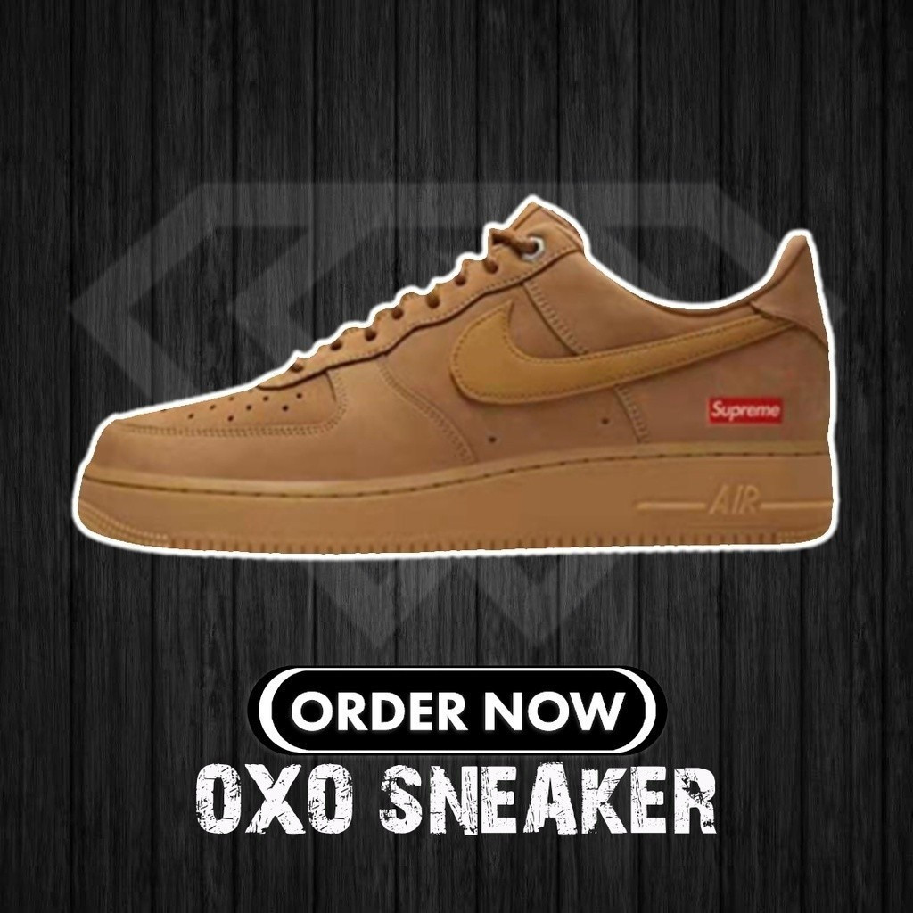 Supreme x 1 ลินินต่ํา AF1 Supreme ข้าวสาลีชื่อร่วม (คุณภาพดั้งเดิม) DN1555-200 รองเท้าผู้หญิงผู้ชาย