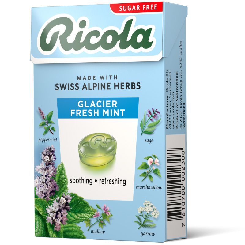 ริโคลากลาเซียร์ลูกอมปราศจากน้ำตาลรสเฟรชมินต์ 40ก Ricola Glacier Fresh Mint Sugarfree Candy 40g [7610700002308 ]