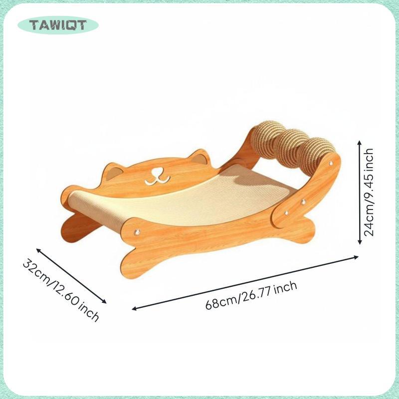 [tawiqt.th] Non-Shedding Cat Scratcher Lounge 2-in-1 Design Wooden Cat Sofa Bed Natural