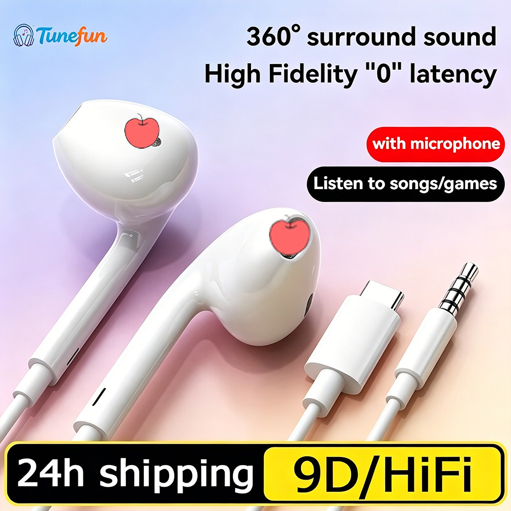 tunefun หูฟัง i16 Typec เสียงดี มีไมโครโฟนในตัว ชิปดิจิตอล สำหรับ ios Android tab ทุกรุ่น เหมาะสำหรับ Samsung