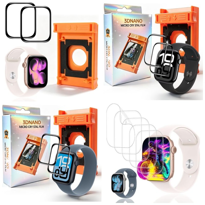 ฟิล์มกันรอย Apple Watch 11 10 SE3 46mm 40mm พร้อมกรอบช่วยติด นำเข้าญี่ปุ่น