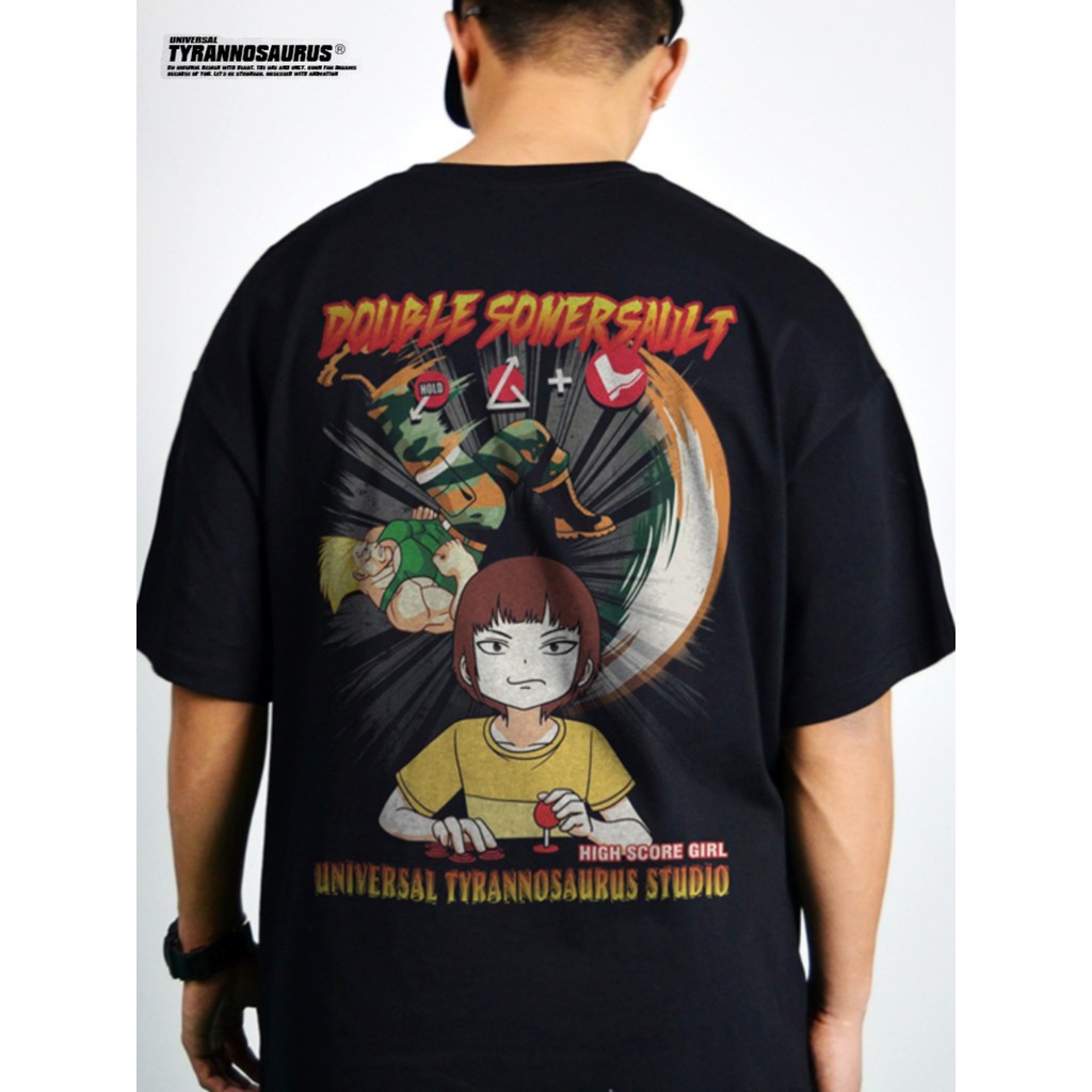 Anime Co-Branded High ScoreสาวสูงScoreสาวแขนสั้นเสื้อยืดผู้ชายผู้หญิงHeavyผ้าฝ้ายแท้Droppedไหล่Loo