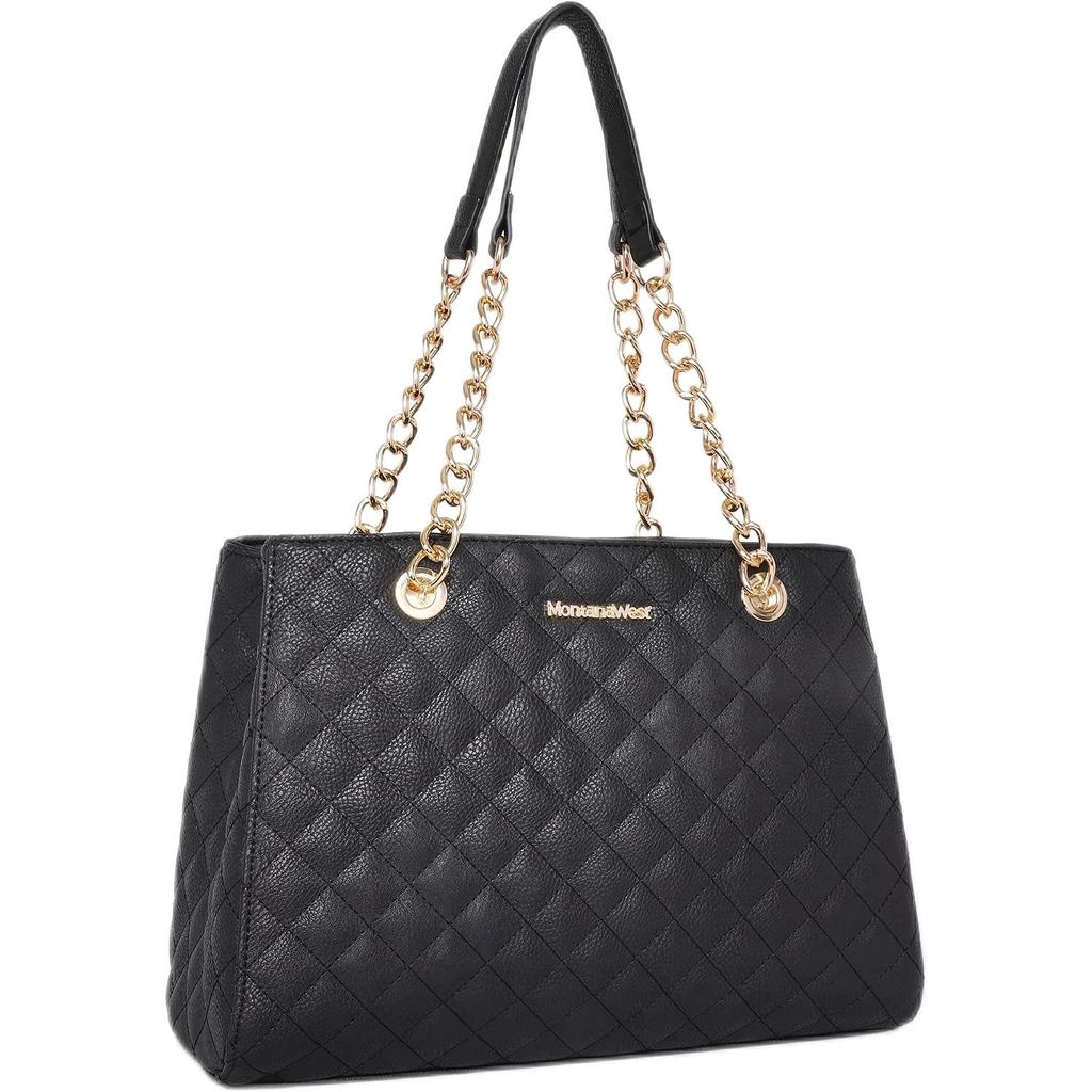 Montana West MEDIUM Tote Bag for Women Quilted Chain Handbags กระเป๋าสะพายไหล่