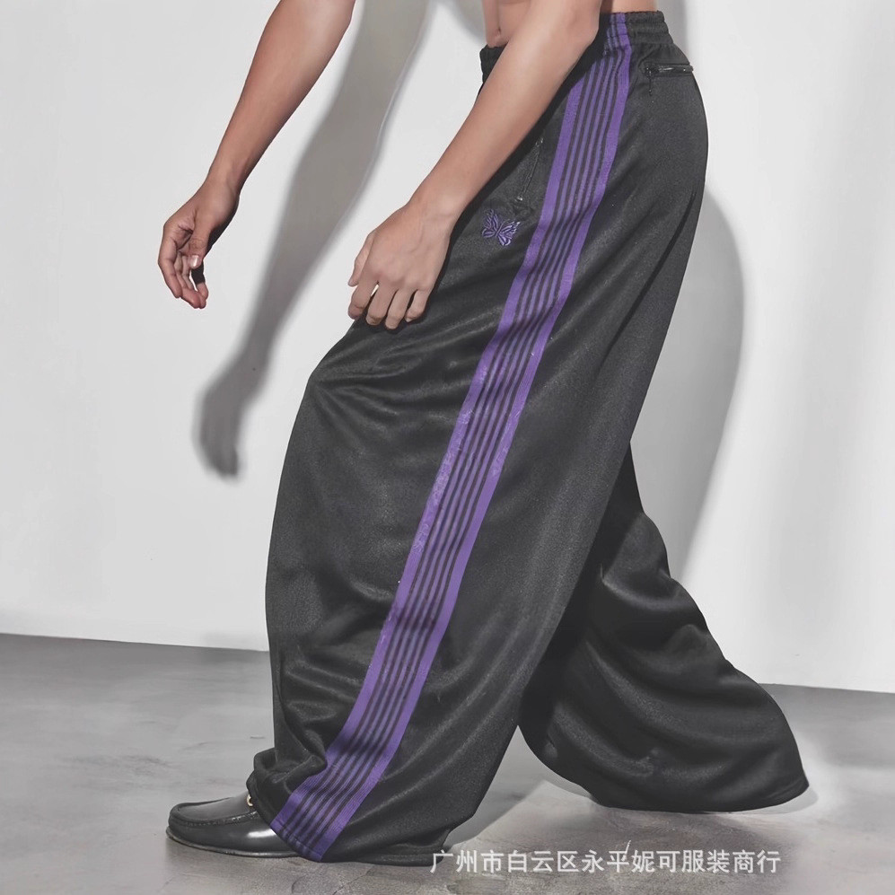 JKDW NEEDLES HD ขากว้าง Track Pant สีดําสีม่วงรุ่นกว้างกางเกงผีเสื้อยืนปกเสื้อกีฬาอินเทรนด์