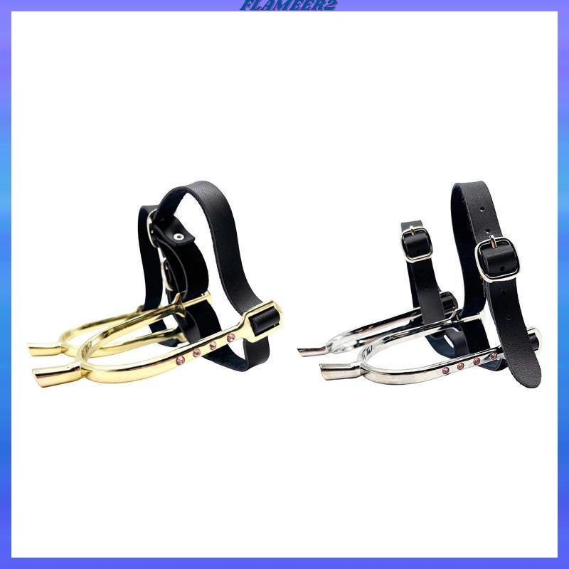 [Flameer2] 2 ชิ้น Horse Spurs พร้อมสายรัดหนัง PU Professional Boot Spurs Rhinestone ตกแต่ง Spurs สํา