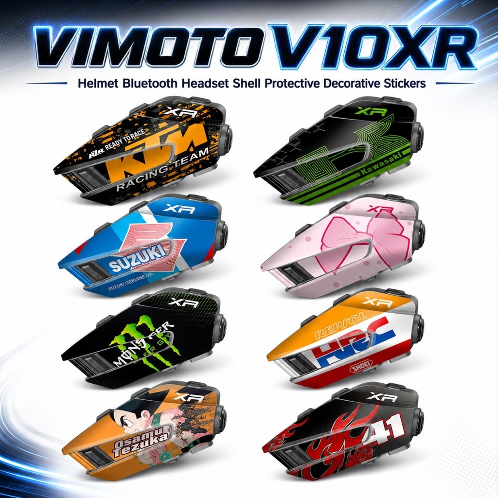 สําหรับ Vimoto V10XR หมวกกันน็อคชุดหูฟังบลูทูธสติกเกอร์ผิวชุด 8 การออกแบบกันน้ํา Anti-Scratch PVC ป้