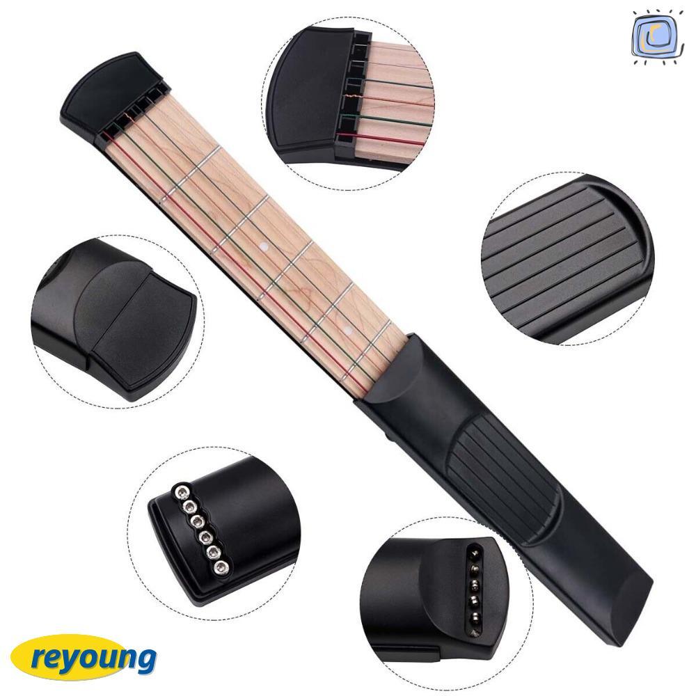 REYOUNG พ็อกเก็ตกีต้าร์, F/Begnne 6 String 6 Fret Chord Trainer, ทนทานกีตาร์ฝึก Maple Wood Guitar Tr