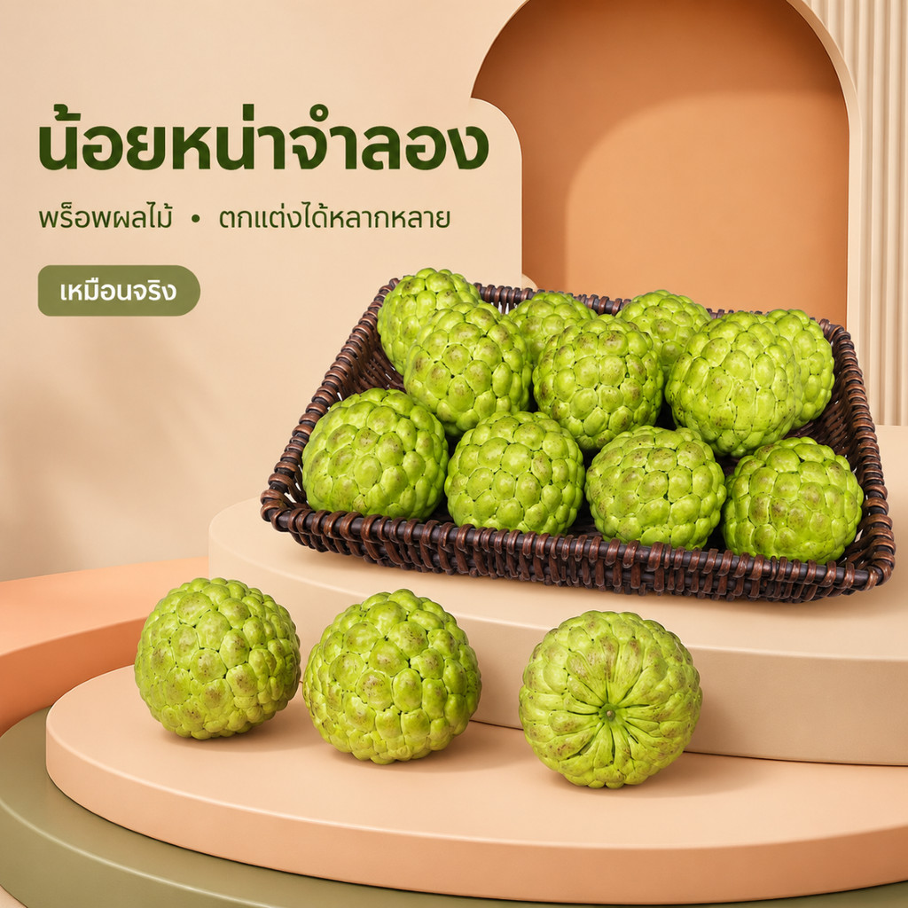 น้อยหน่าปลอม ผลไม้ปลอมเหมือนจริง ขนาดสมจริง ตกแต่งบ้าน ร้านอาหาร พร็อพถ่ายรูปสุดเก๋