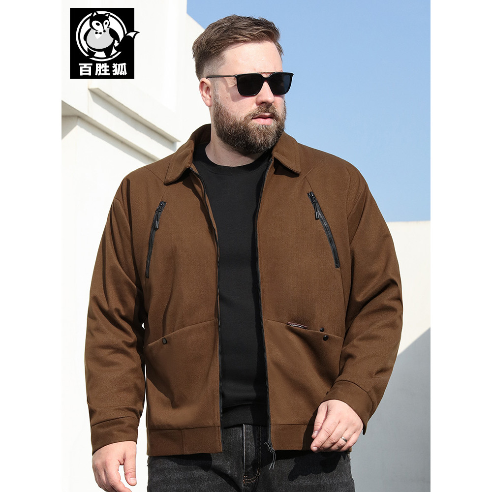 Baisheng Fox Plus Size Mens Barn Jacket Fatty Plus Fat Loose Casual Simple Lapel Fatty Shirt Jacket