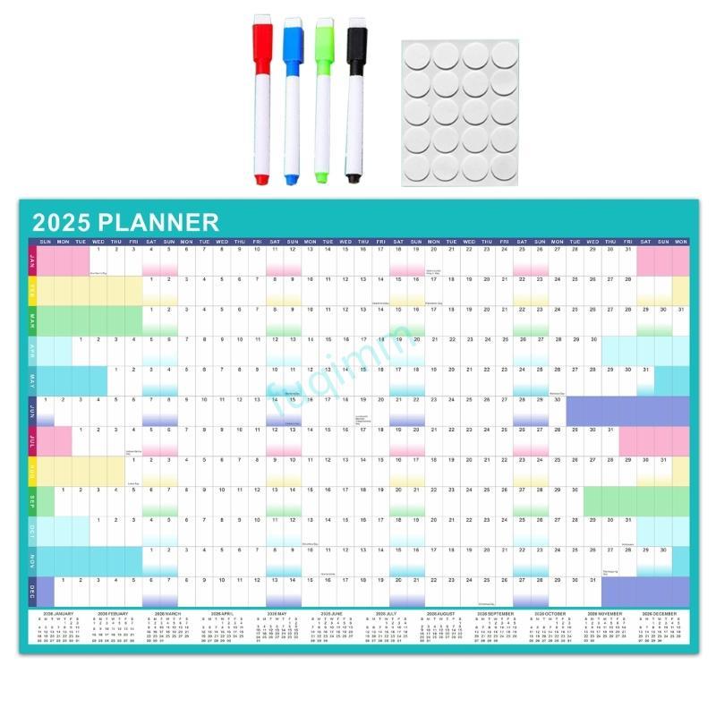 FQMM 2025 Wall Calendar Yearly Wall Planner 2025 Full Year to View ปฏิทิน Erasable Marker และกาว Dot