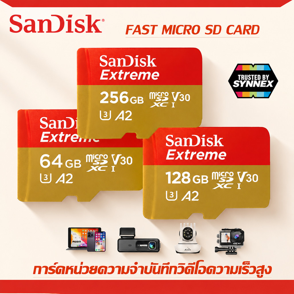 Sandisk Extreme micro SDcard 32GB/64GB/128GB/256GB/512GB/1TB การ์ดหน่วยความจำ A2 V30 อะแดปเตอร์