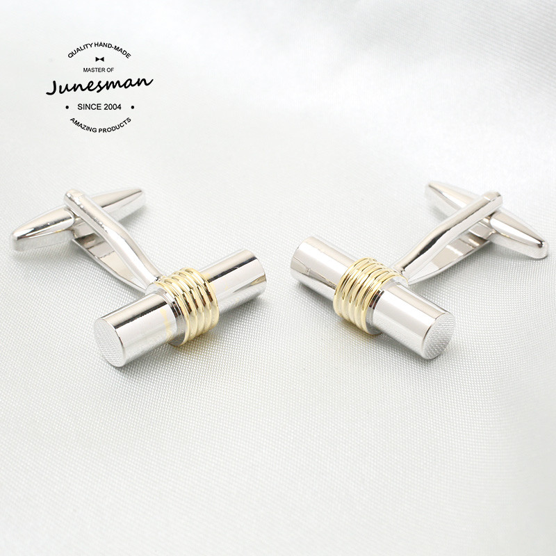 เลทสีทองสองสี!June Man Handmade French Cufflinks Mens Cuff Nails Shirt Cuff Gift Box