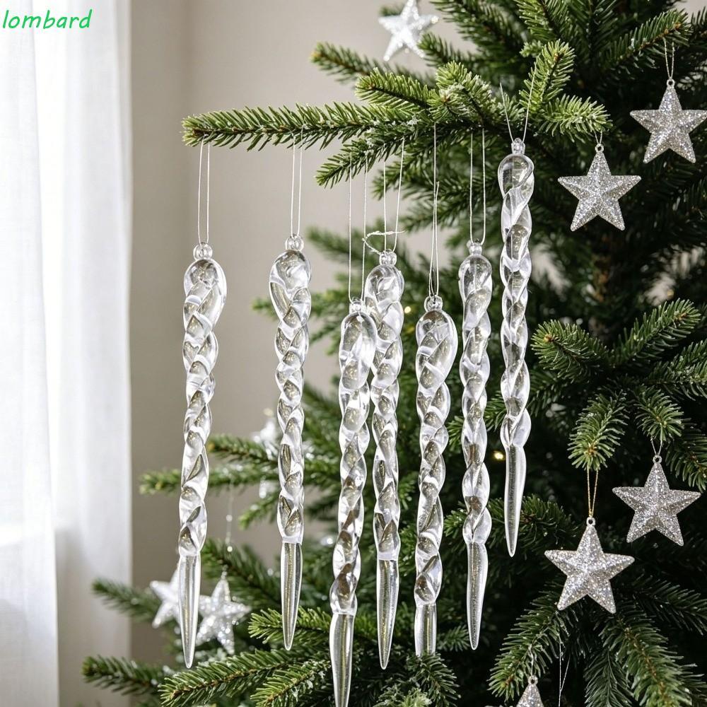 LOMBARD 12 ชิ้นต้นคริสต์มาส Icicle เครื่องประดับ,อะคริลิค Shatterproof Xmas Icicle จี้, Creative โปร