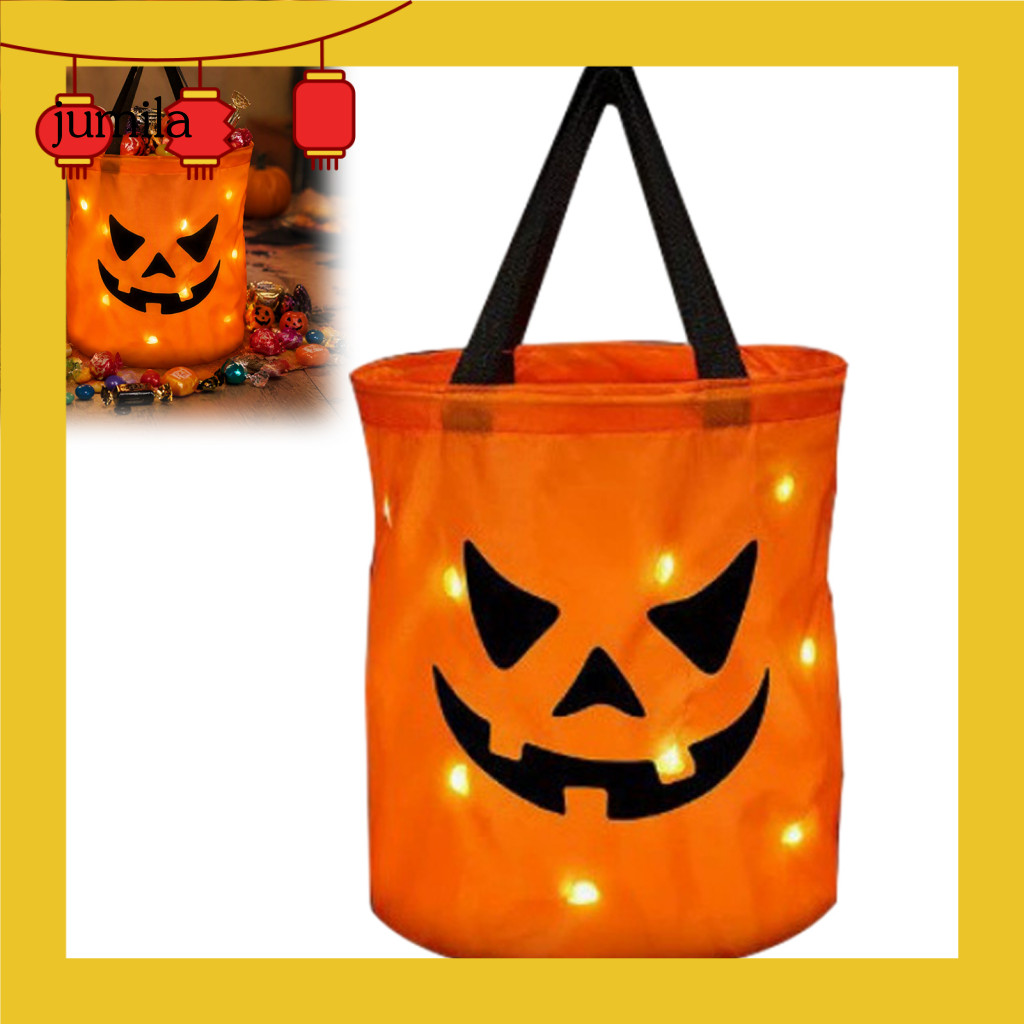[JU] Luminous Halloween Candy Basket Halloween Pumpkin Candy Bag Glowing Pumpkin Candy Bag with Led 