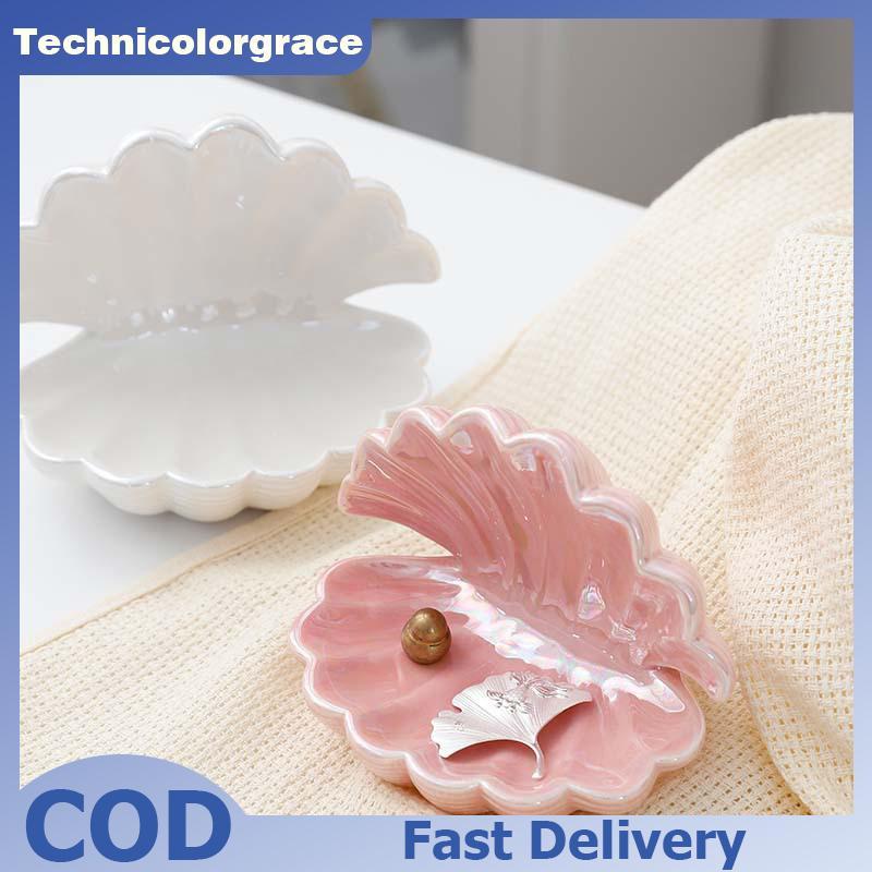 Technicolorgrace เซรามิคเซรามิคกล่องเก็บเครื่องประดับ Shell Shape สร้อยคอจี้ถาด Mini เครื่องประดับสํ