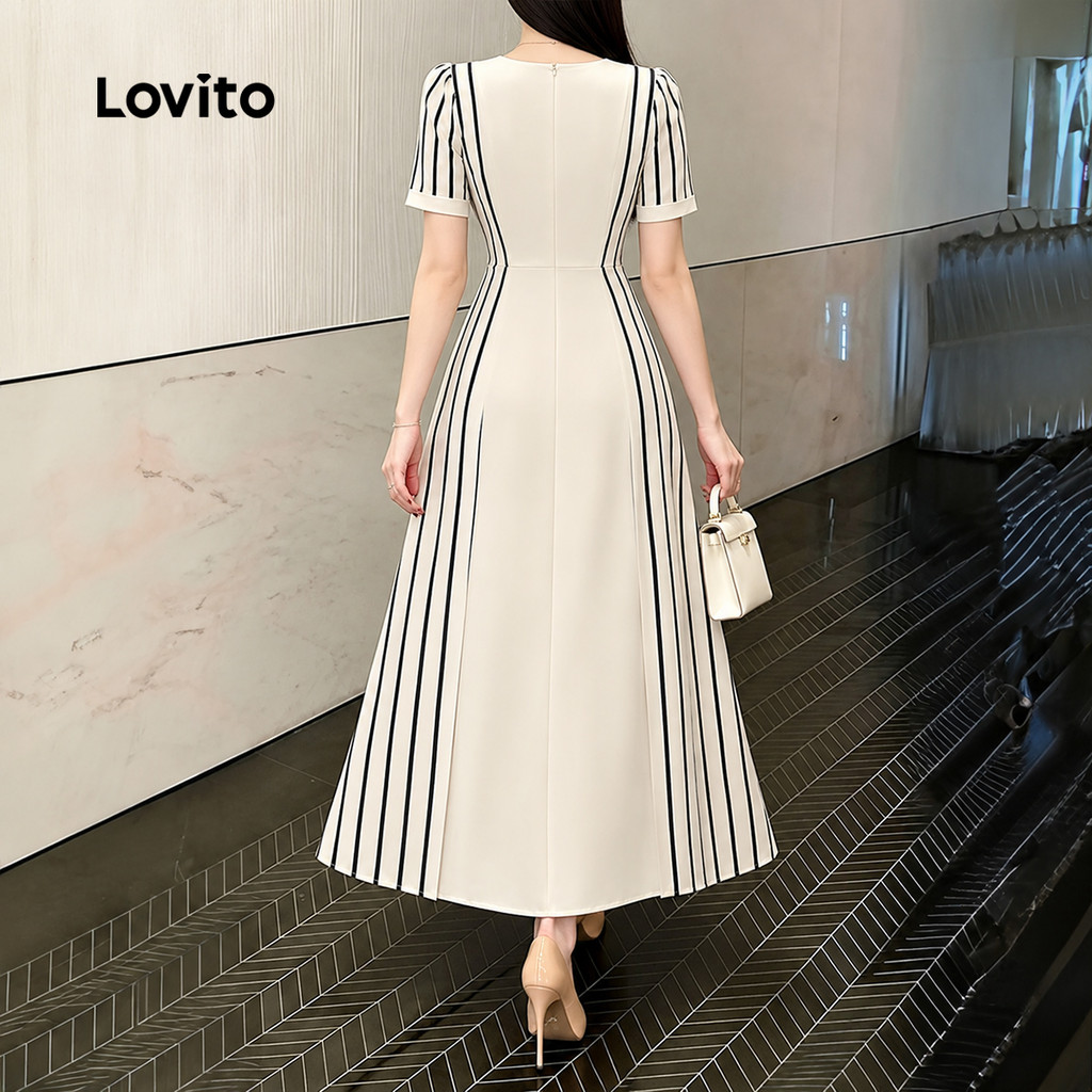 Lovito فستان نسائي مقلّم بسحاب طويل — صورة 3