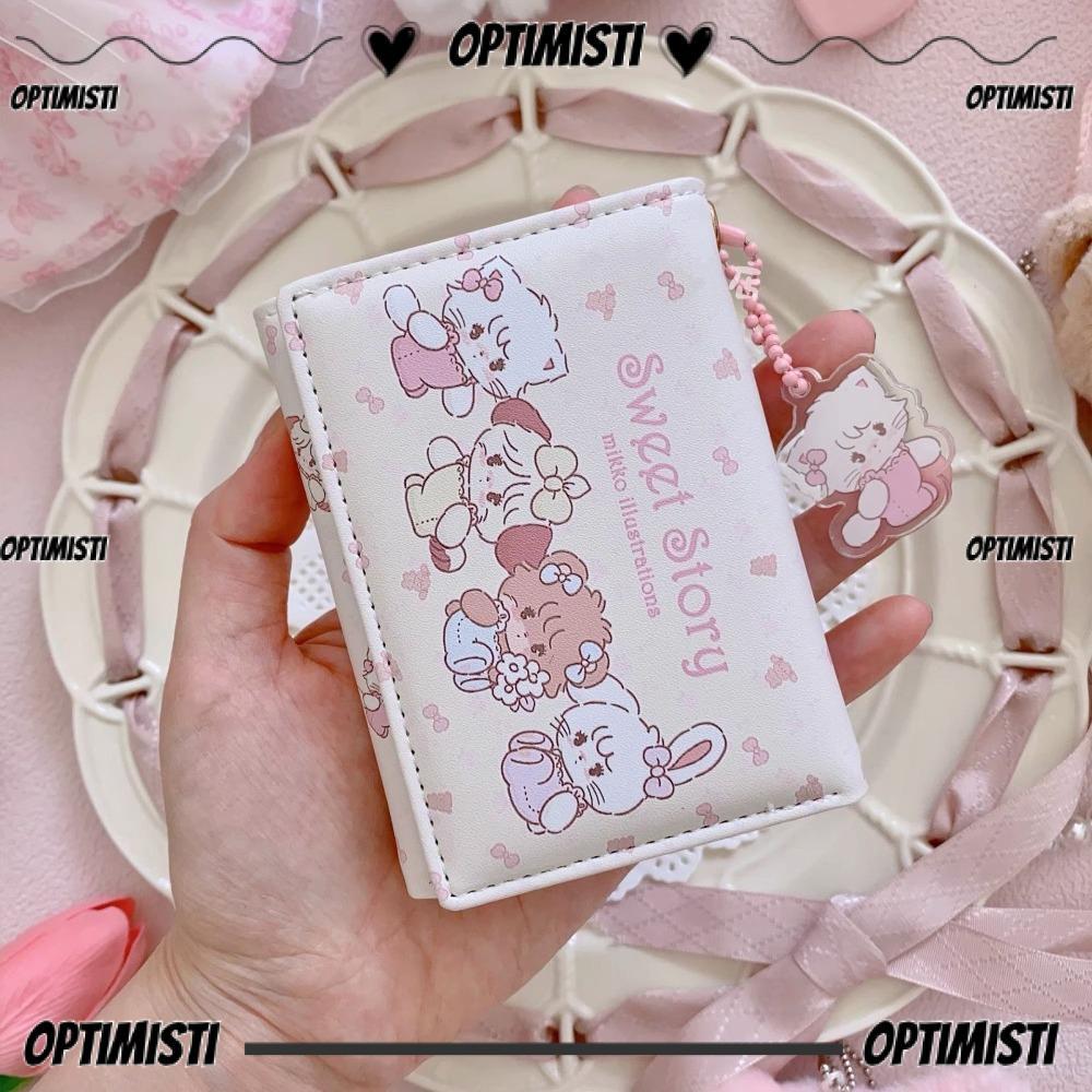 OPTIMISTI8E กระเป๋าใส่เหรียญ, Mikko PU Leather Short Wallet, Portable Cartoon Card Holder Women Girl