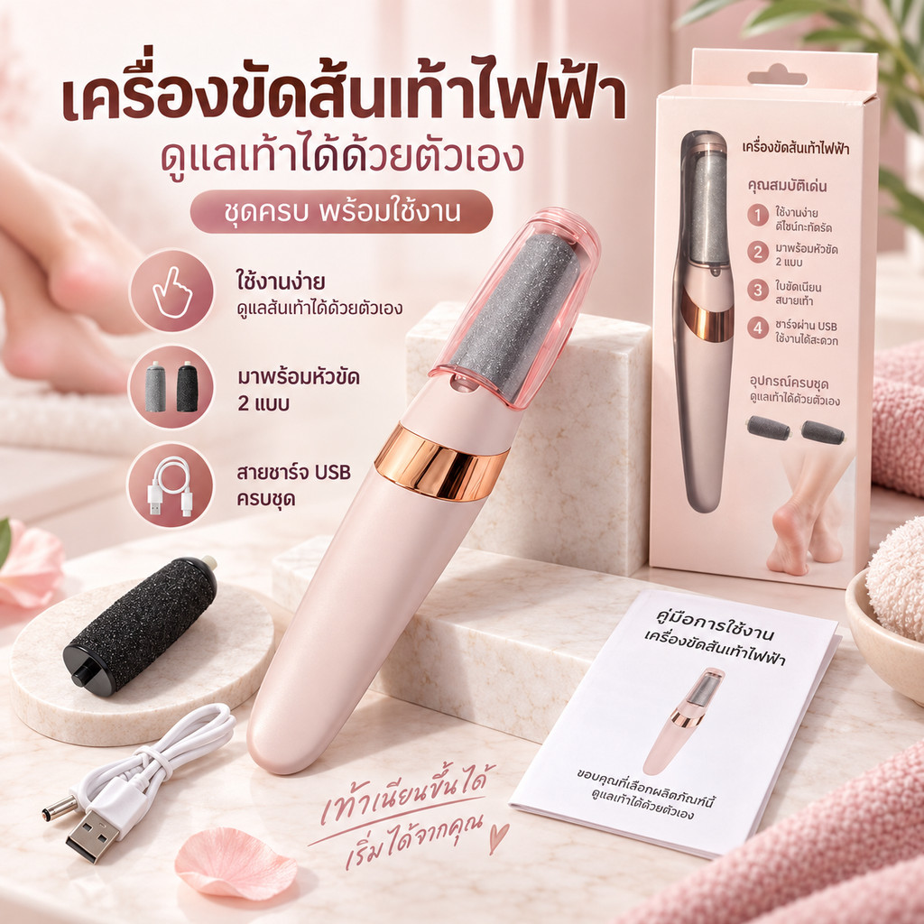 เครื่องขัดเท้าไฟฟ้า เครื่องกำจัดหนังเท้า แบบชาร์จไฟ ขัดส้นเท้า ขจัดเซลล์ผิวที่ตายแล้ว CXT017